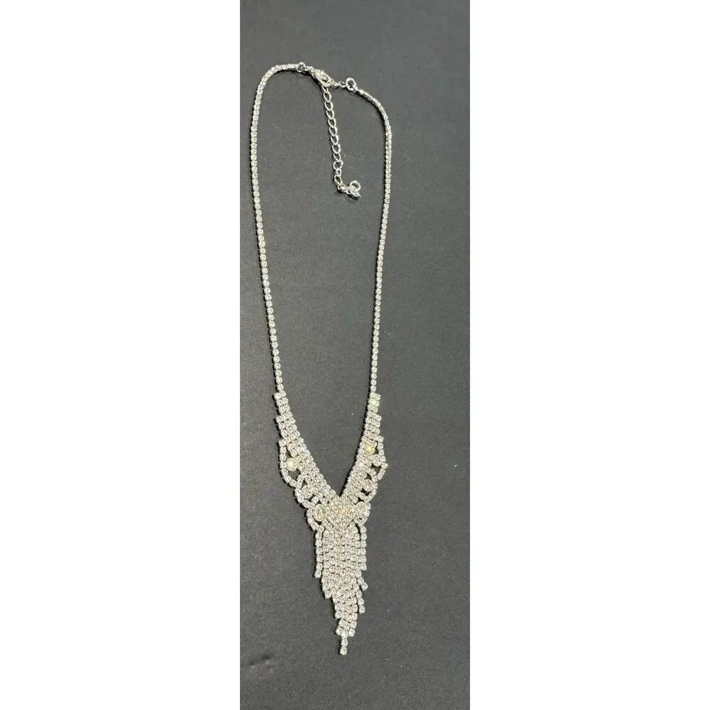 Crystal Fringe Necklace Rhinestone Waterfall Statement Choker Costume Jewelry - Picture 6 of 9